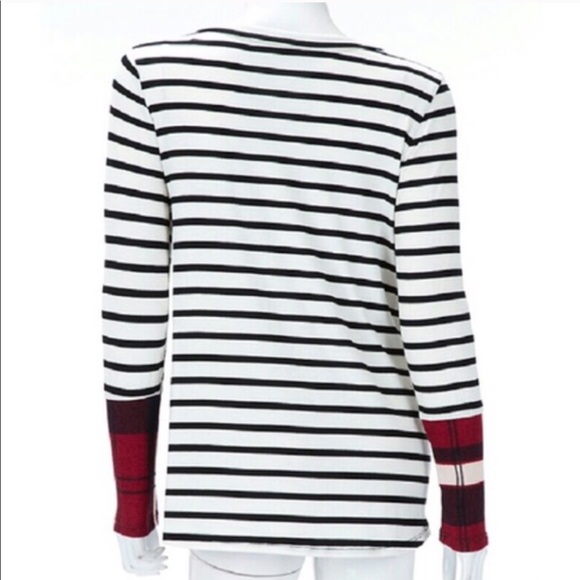 🆕 Striped Long Sleeve Tee with Plaid Contrast - Picture 4 of 6